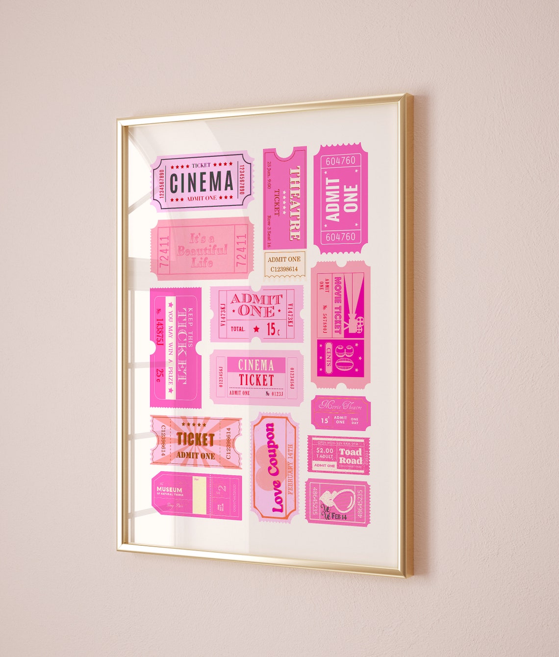 Pink Retro Vintage Cinema Ticket Stubs Collage Admit One Poster