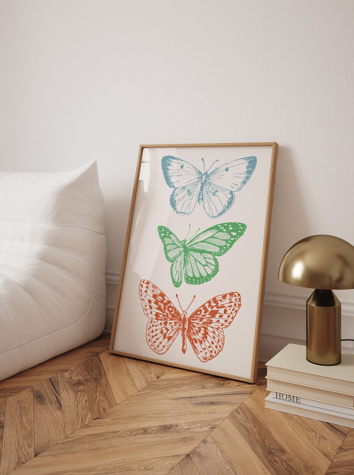 Vintage Butterfly Trio Teal Green Rust Retro Illustration Poster - Image 3