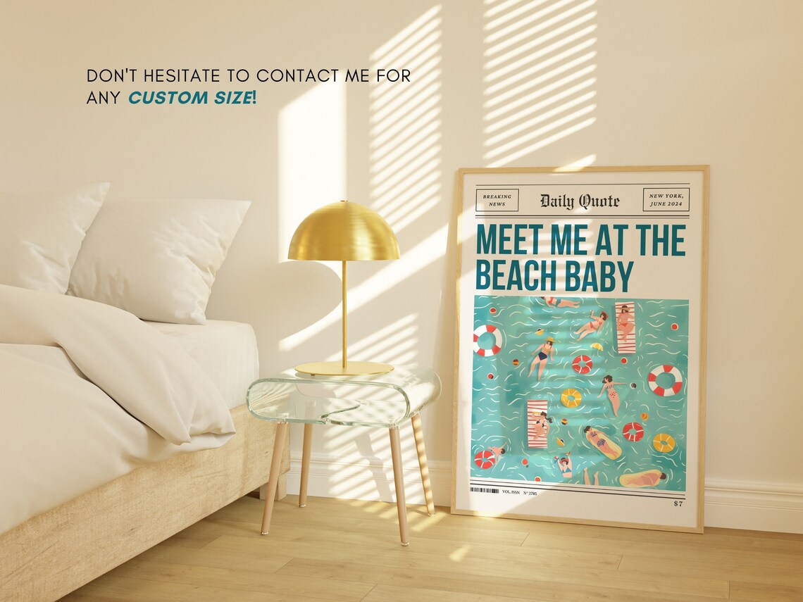 Meet Me At The Beach Baby Pool Party Newspaper Quote Summer Wall Poster - Image 2