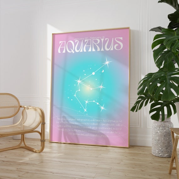 Aquarius Star Sign Instant Print Zodiac Art Spiritual Wall Art Aura Gradient Poster Download