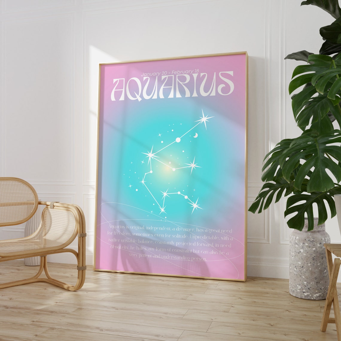 Aquarius Zodiac Constellation Aura Gradient Star Sign Poster