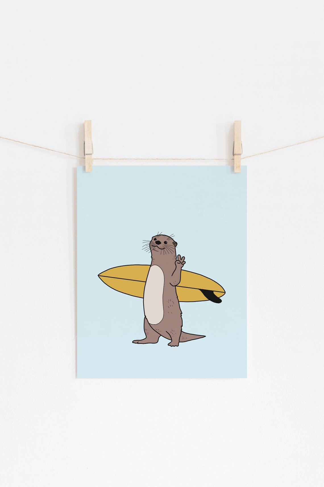 Surfing Otter Art Print, Beach House Decor - Image 3