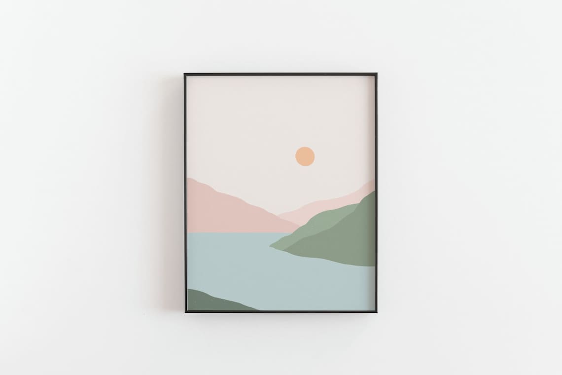 Sunset Over the Mountain Minimalist Art Print