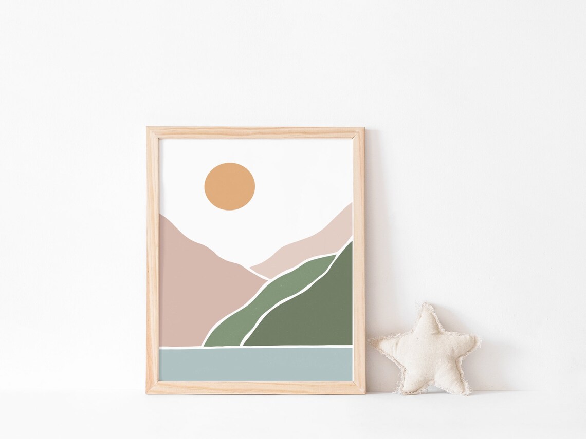 Sunset Over The Mountain River Sea Print - Image 2