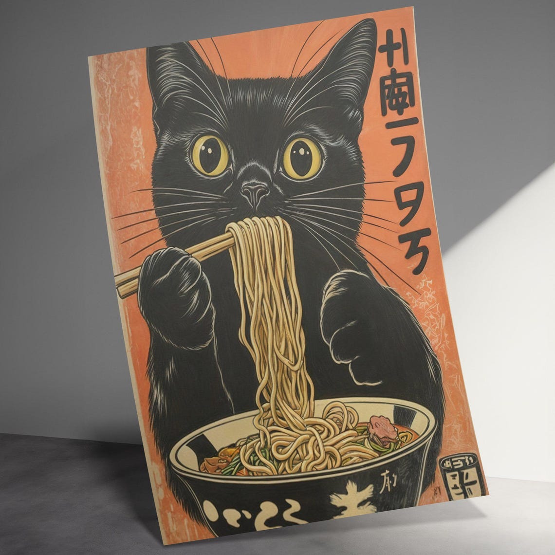 Funny Black Cat Eating Ramen With Chopsticks Cute Japanese Poster - Image 3