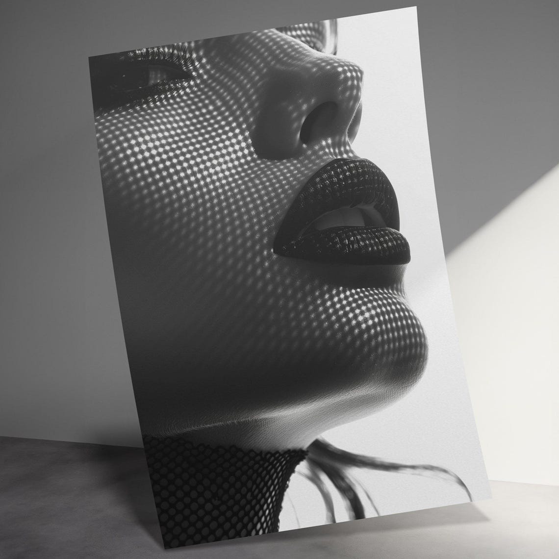 Bold Black And White Beauty Portrait With Dotted Light Poster - Image 3