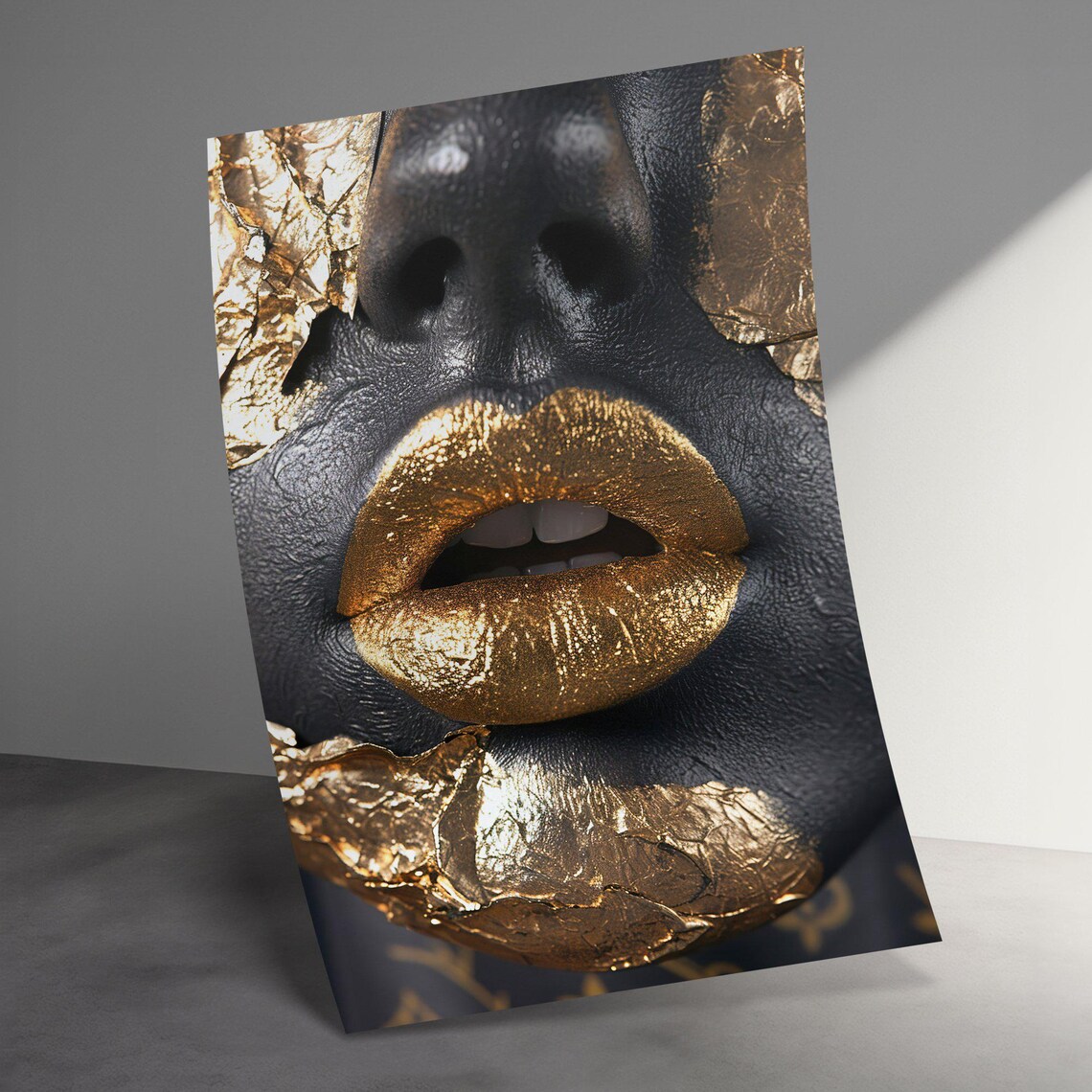 Bold Black And Gold Lips Close Up Glam Beauty Fashion Poster - Image 3