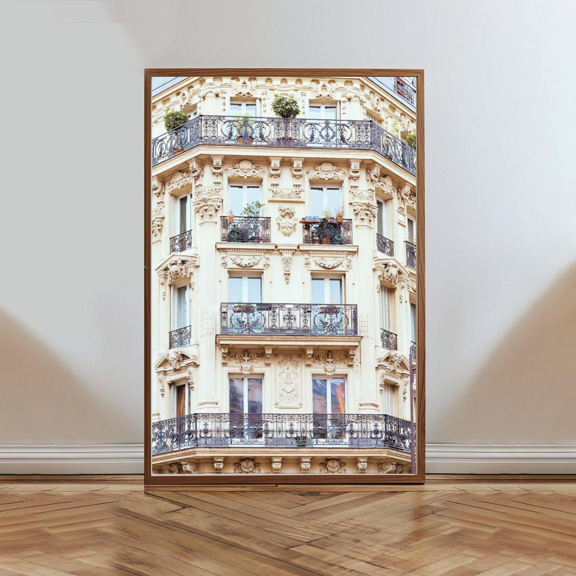 Elegant Parisian Haussmann Building Facade Balcony Architecture Poster