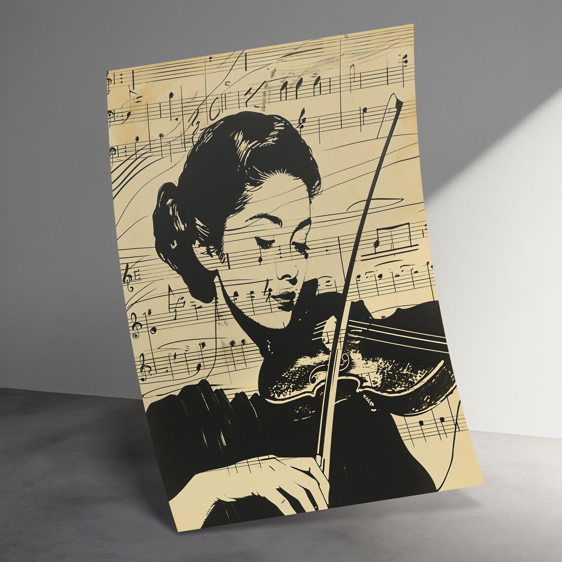Woman Violinist Playing Violin Vintage Sheet Music Art Poster - Image 3