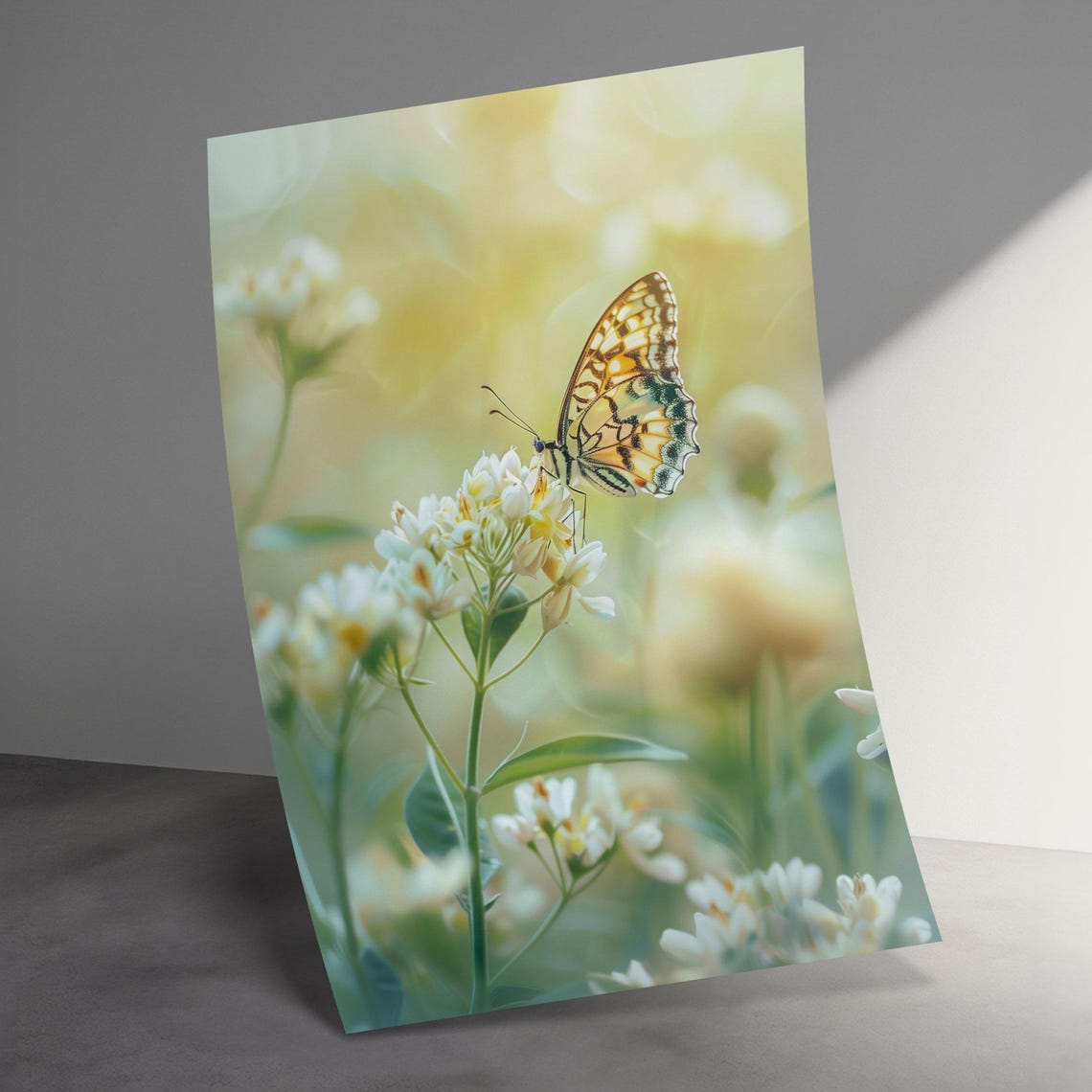Soft Golden Butterfly On White Blossoms Sunny Garden Nature Poster - Image 3