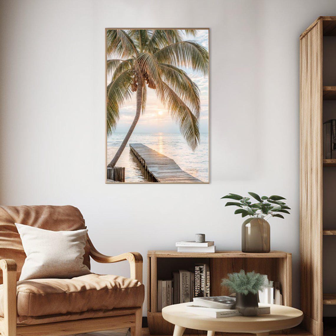 Tropical Palm Tree Pier Sunset Ocean Beach Photography Poster - Image 2