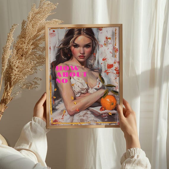 How About No Art Poster Vintage Upcycled Wall Art Funny Sayings Wall Decor Unique Design Surreal Collage