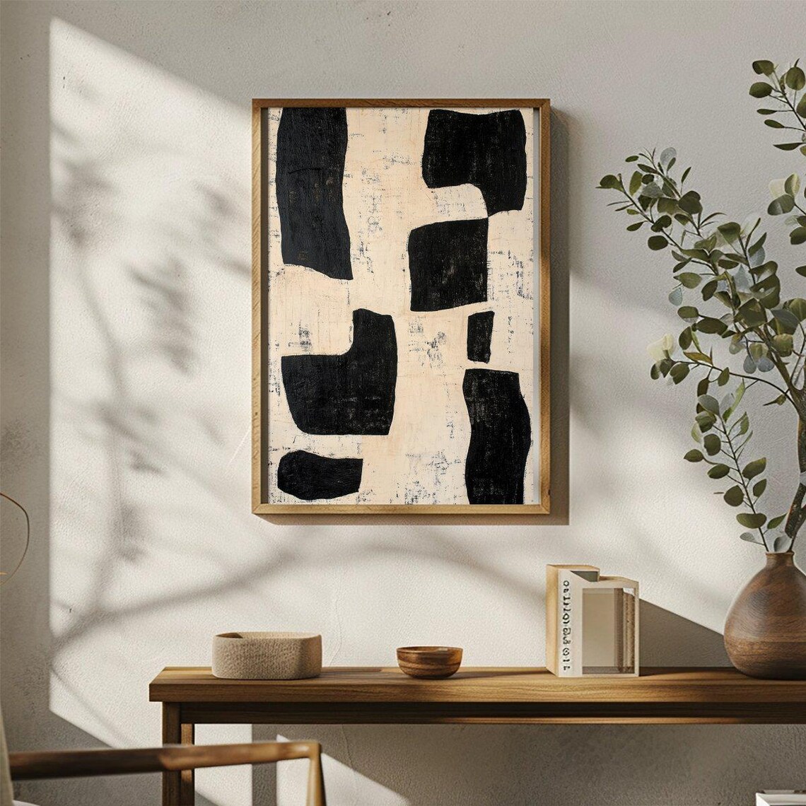 Black Brushstroke Shapes Aged Cream Wabi Sabi Abstract Art Poster - Image 3