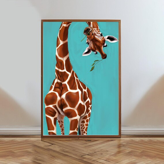 Funny Giraffe Art Quirky Animal Print Poster Wall Art Decor For Nursery Cute Giraffe Illustration Instant