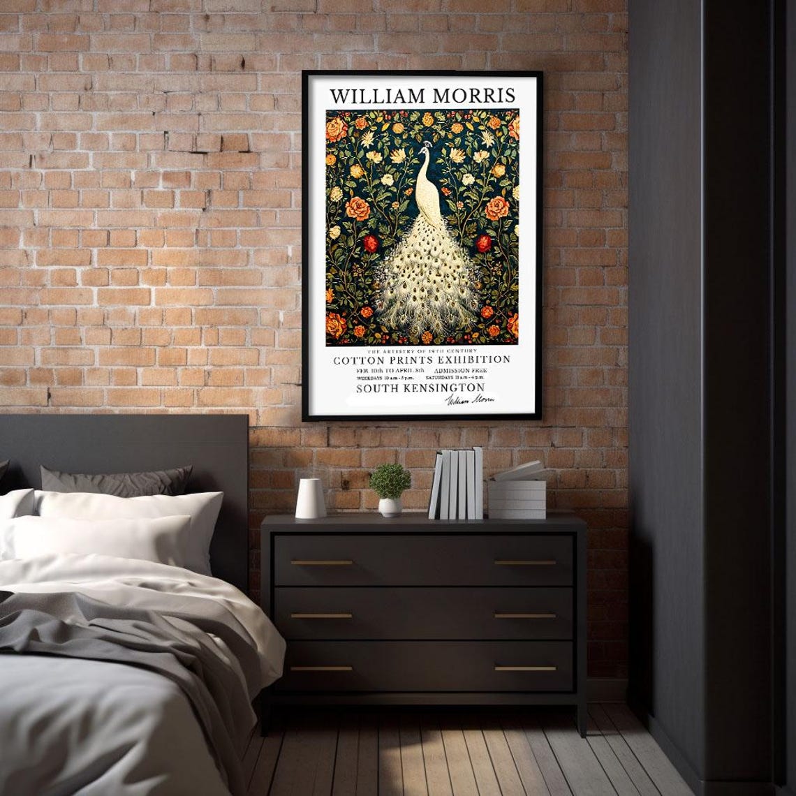 William Morris White Peacock Floral Botanical Exhibition Poster - Image 2