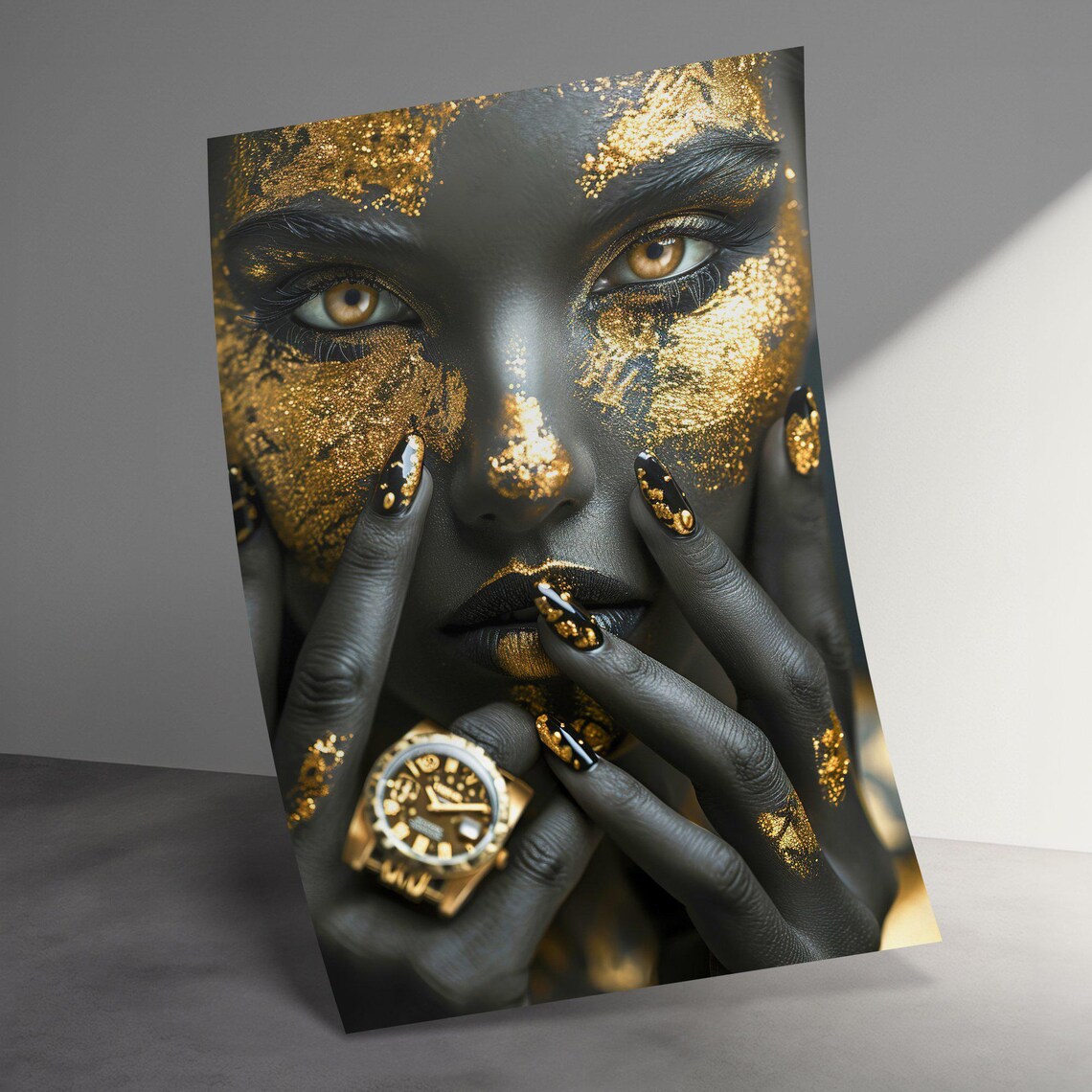Striking Gold And Black Glam Woman Portrait Fashion Art Poster - Image 3