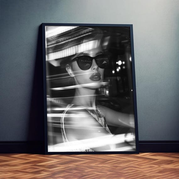 Nocturnal Elegance Poster Modern Feminine Black White Street Photography Wall Art Decor Unique Design