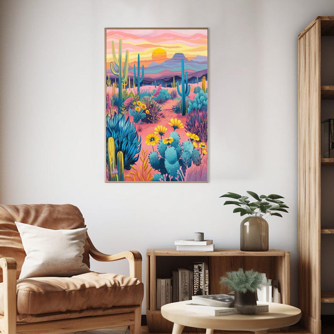Colorful Southwest Desert Sunset Cactus Floral Landscape Poster - Image 2