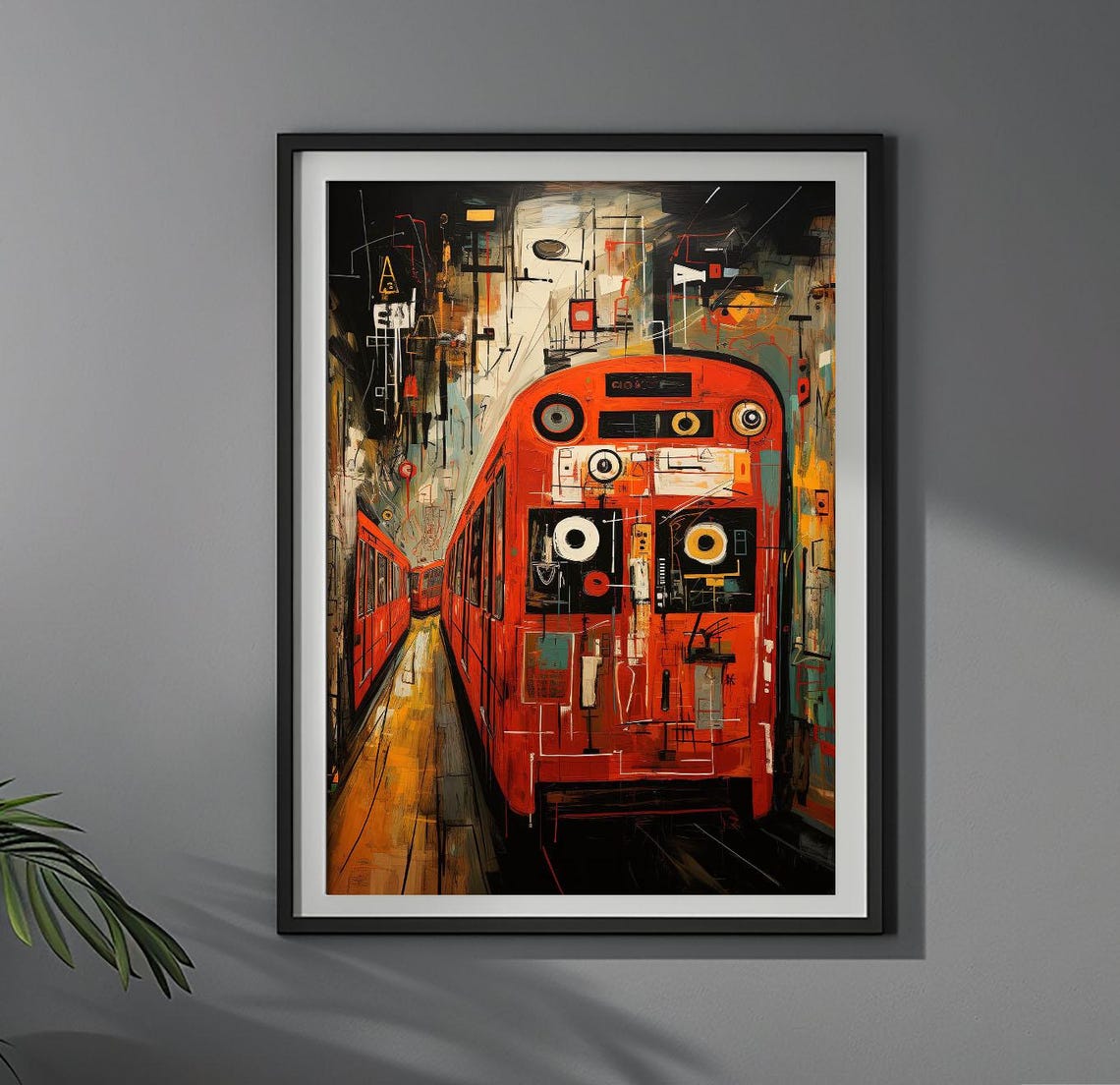 Subway Symphony Red Train Basquiat Style Urban Abstract Art Poster