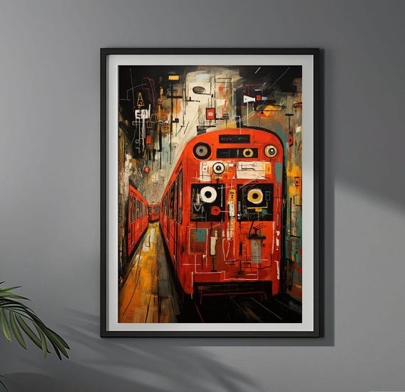 Subway Symphony Jean Michel Basquiat Styl Poster Colorful Futuristic Wall Art Print Unique Design