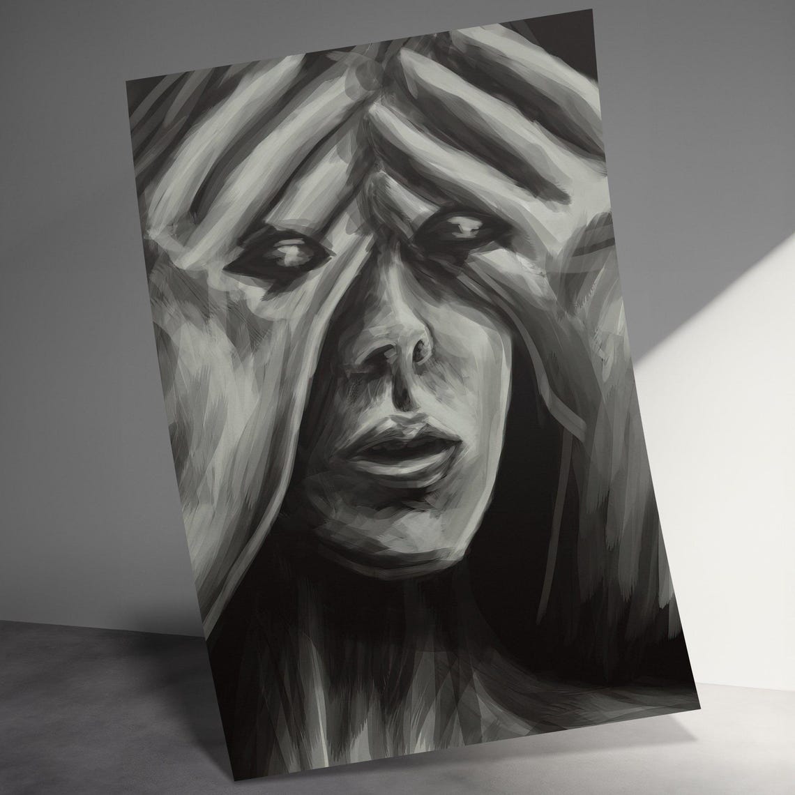 Monochrome Hands Portrait Abstract Emotional Charcoal Art Poster - Image 3