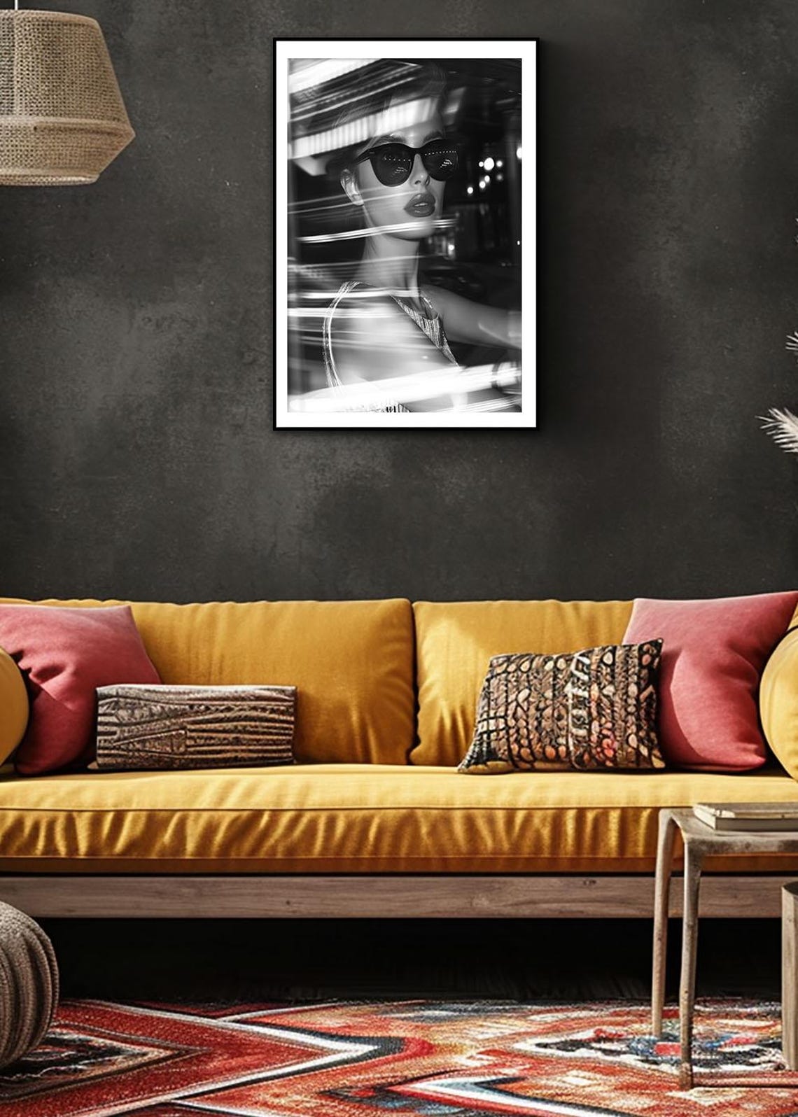 Nocturnal Woman Sunglasses Night Street Black White Photo Poster - Image 2