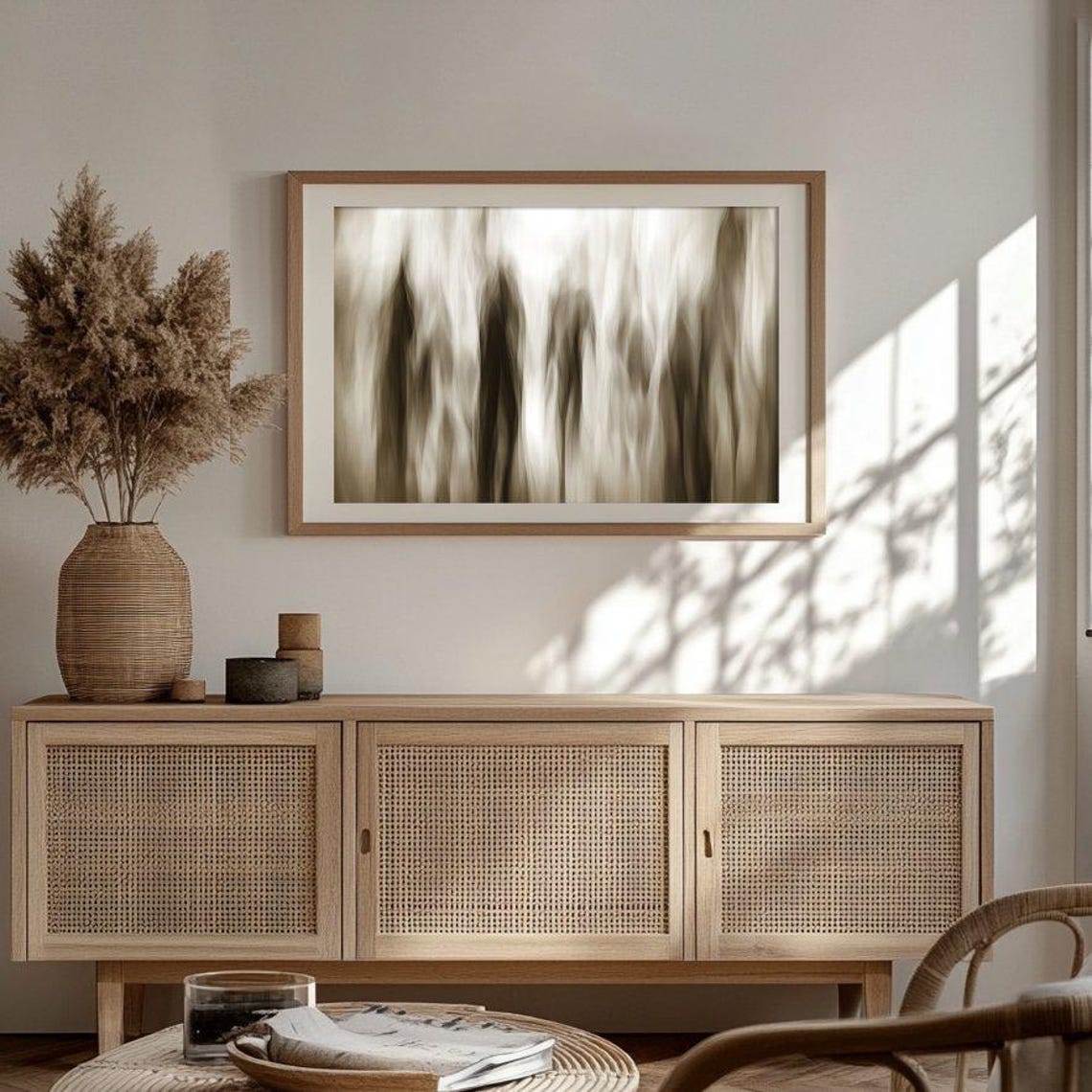 Sepia Blurred Abstract Smoke Streaks Neutral Modern Landscape Poster - Image 3
