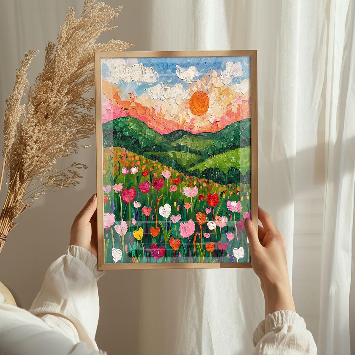 Sunset Hills California Tulip Field Impasto Midcentury Travel Poster - Image 3