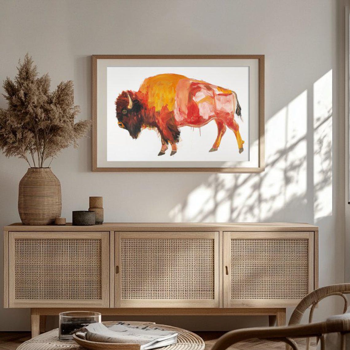 Colorful Bison Abstract Red Orange Modern Wildlife Artwork Poster - Image 3