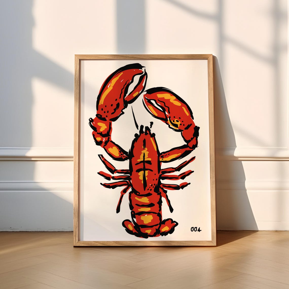 Red Lobster Bold Ink Illustration Kitchen Seafood Poster Number 004