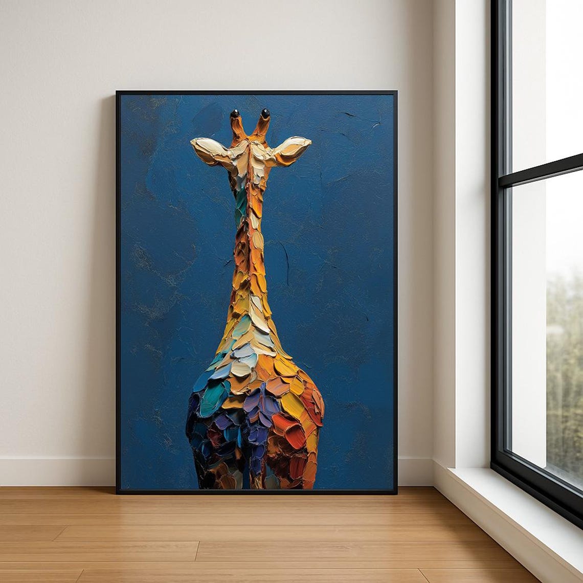 Colorful Giraffe From Behind Long Neck Impasto Animal Art Poster