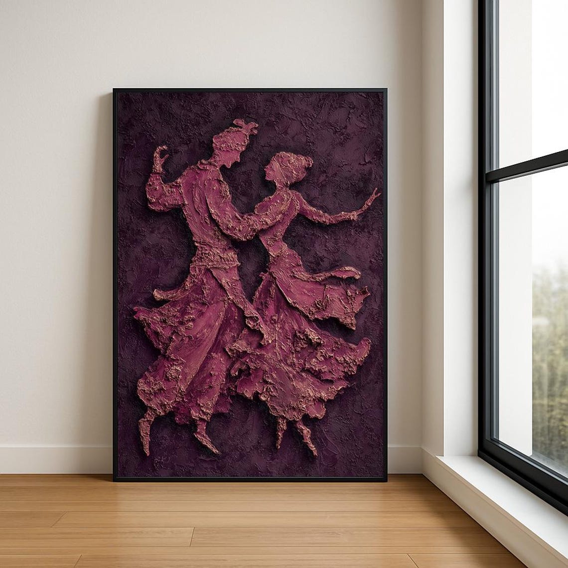 Dancing Lovers Plum Relief Textured Couple Sculptural Art Poster