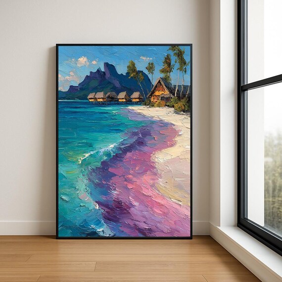 Tropical Island Overwater Bungalows Impasto Painting Art Poster