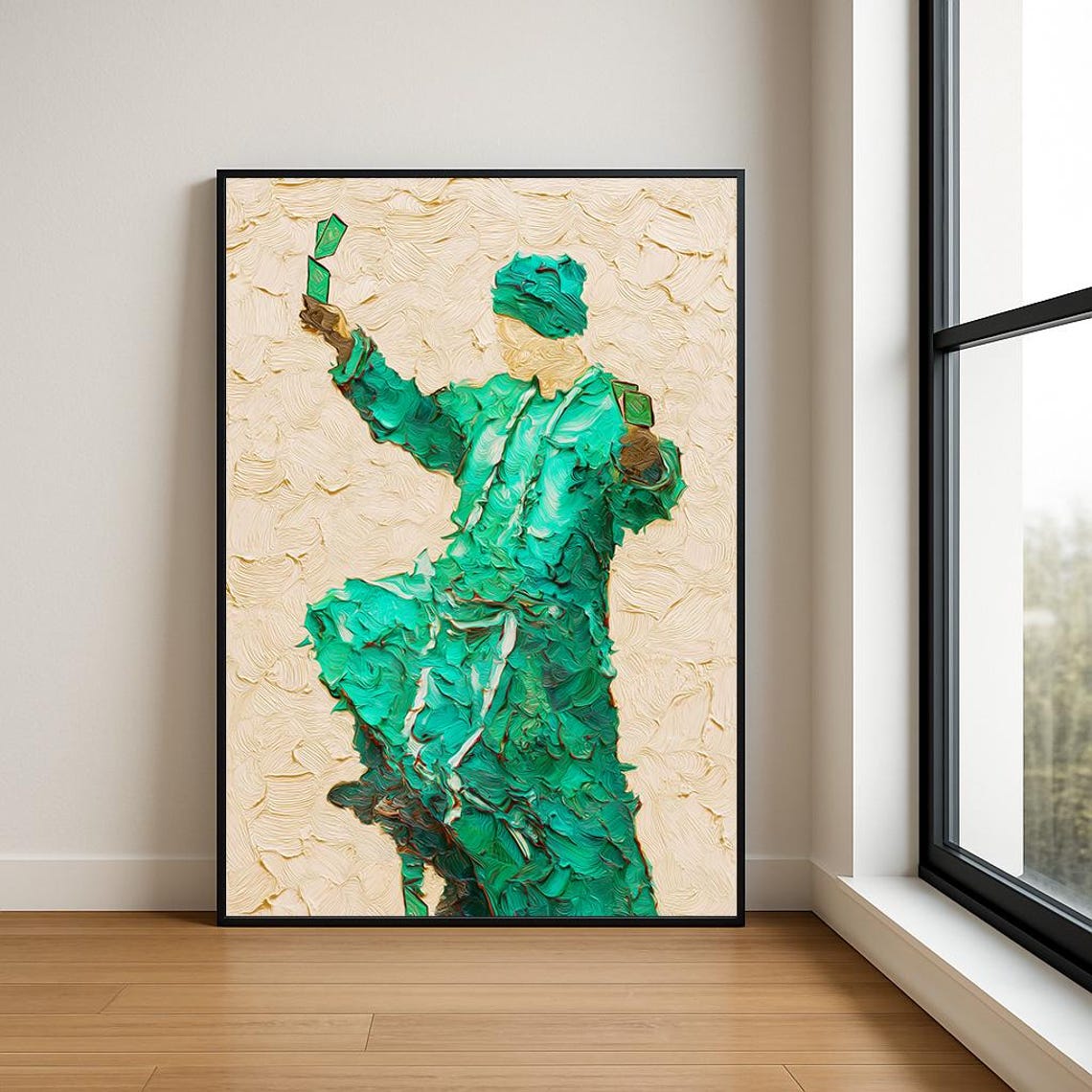 Emerald Wizard Dancing With Cards Textured Impasto Art Poster