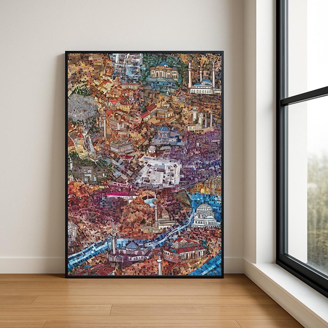 Historic Old City Mosques Minarets Mosaic Art Aerial Scene Poster