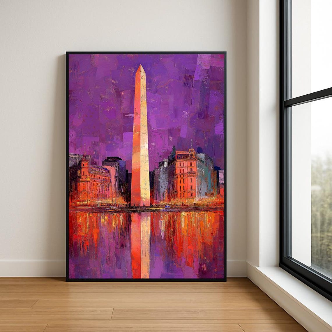Obelisco de Buenos Aires Purple Night Sunset Oil Painting Poster