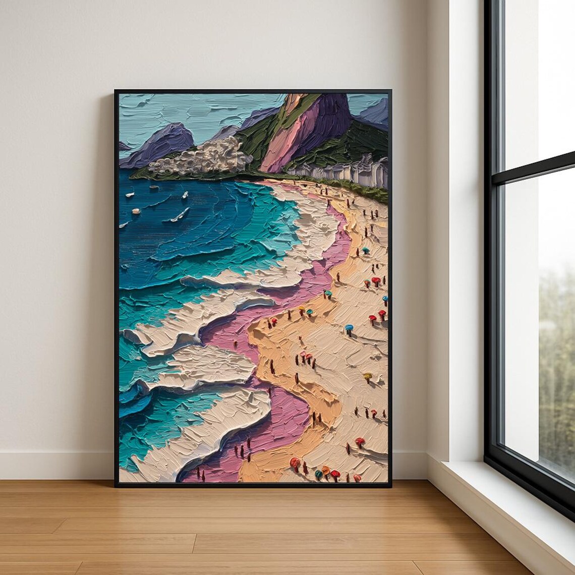 Tropical Beach Cliff Landscape, Coastal Oil Painting