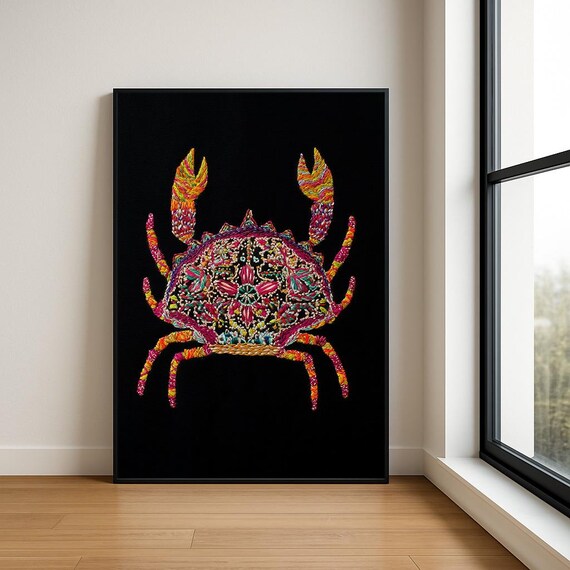Colourful Embroidered Animal Wall Art Boho Illustration Print Vibrant Textile Style Home Decor