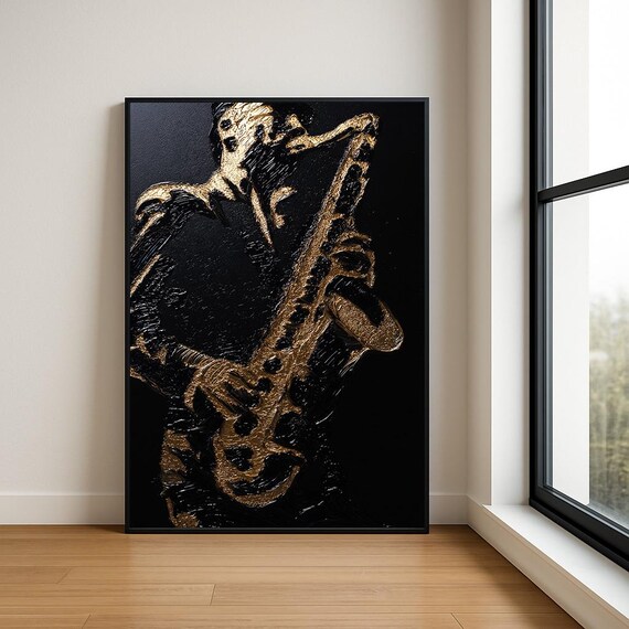 Music Lover Wall Art Print Textured Musician Abstract Oil Painting