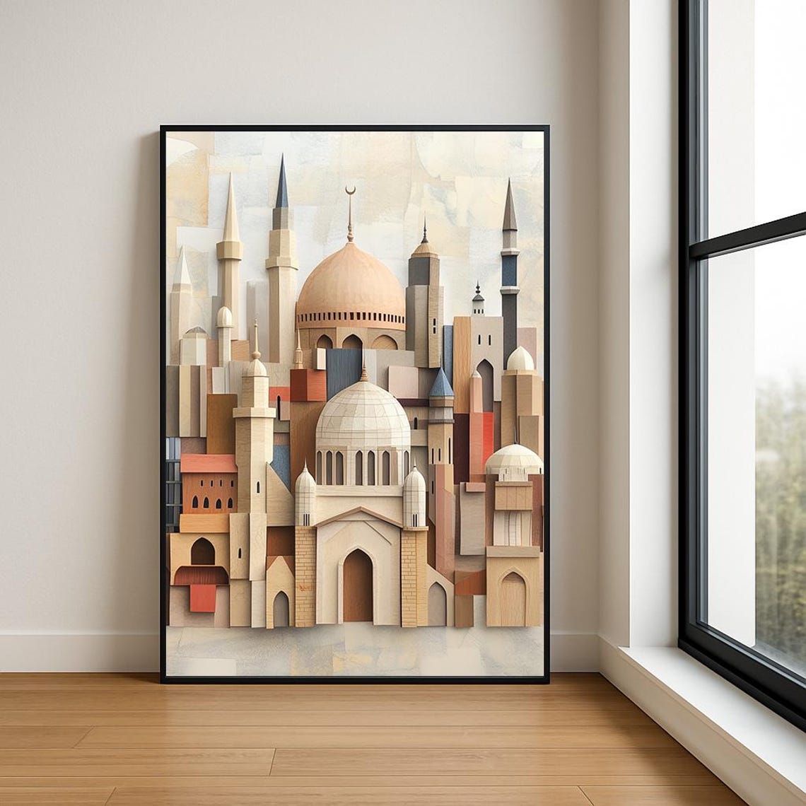 Sand and Terracotta Geometric Mosque Skyline Collage Art Poster