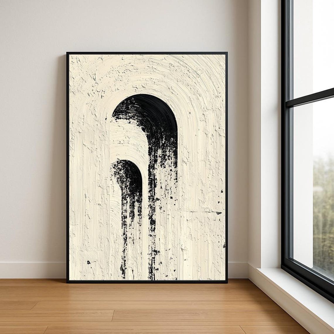 White Black Arches Textured Abstract Modern Minimal Art Poster