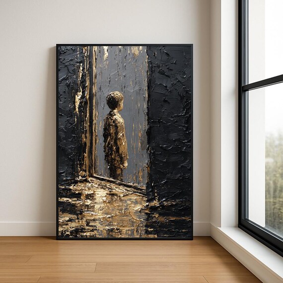 Boy In Doorway Abstract Oil Painting Moody Figurative Print