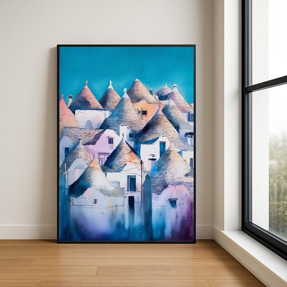 Alberobello Italy Trulli Houses Conical Stone Roofs Watercolor Poster