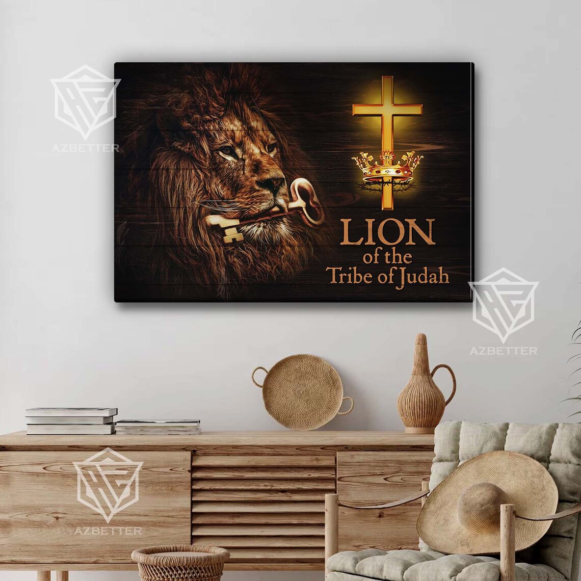 Lion Of The Tribe Of Judah Cross Crown Key Christian Art Poster - Image 4