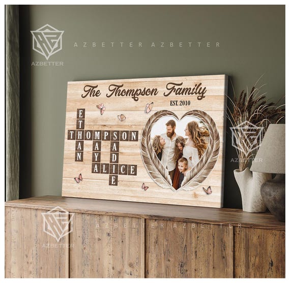 Personalized Family Name Sign Custom Family Letter Tile Print Name Puzzle Last Name Sign Crossword Scrabble Print Family Picture