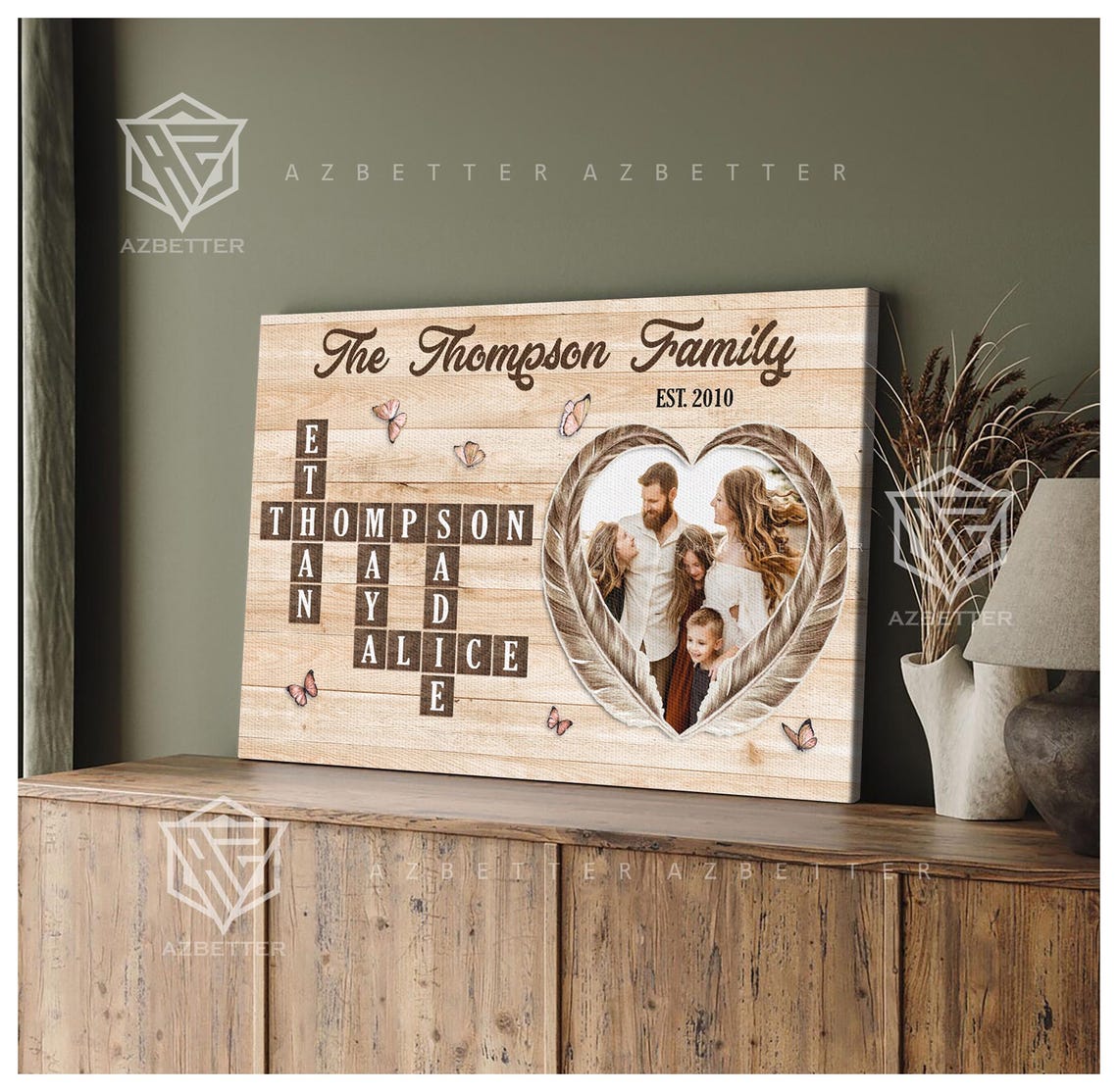 Thompson Family Crossword Puzzle Name Tiles Rustic Keepsake Poster