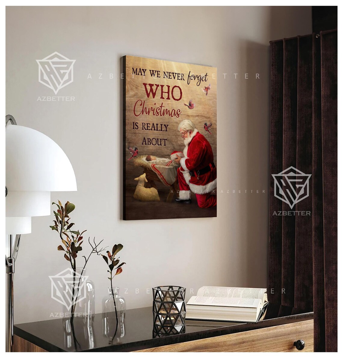 Santa Kneeling Before Baby Jesus Christmas Faith Nativity Scene Poster - Image 4