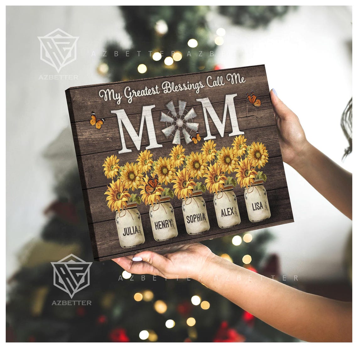 My Greatest Blessings Call Me Mom Sunflower Mason Jar Wall Poster - Image 5