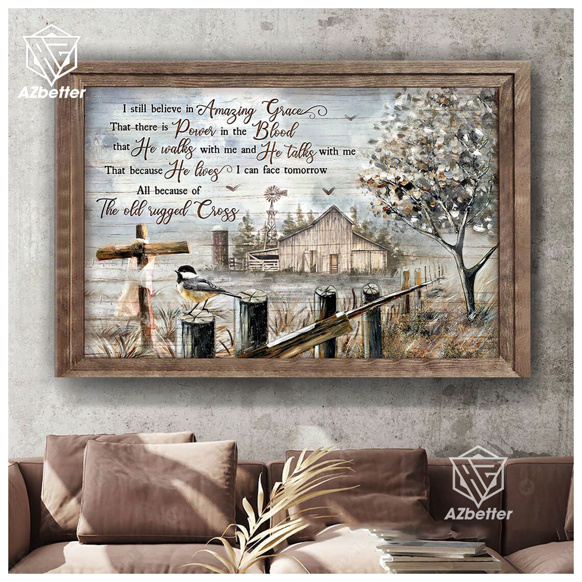 I Still Believe In Amazing Grace Old Rugged Cross Farmhouse Poster - Image 3