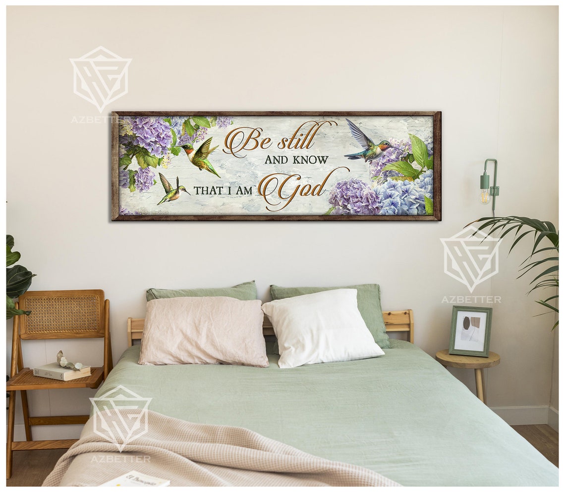 Be Still And Know That I Am God Hummingbird Hydrangea Floral Poster - Image 3